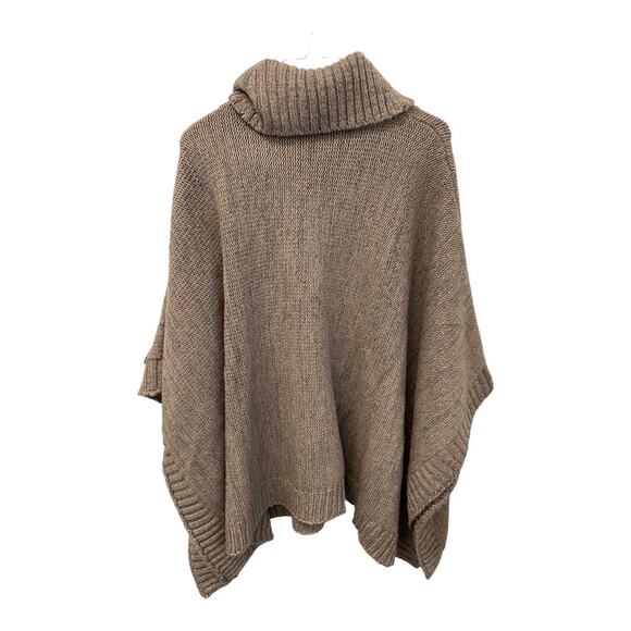 Simply Vera by Vera Wang Poncho Sweater XS/SM Cable Knit Turtleneck Beige Ribbed - Picture 3 of 4